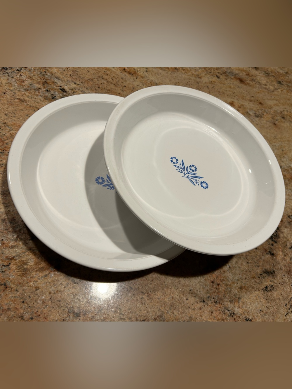 (2)Corning Ware #P-309 Flame 9” inch “Blue Cornflower” Pyroceram Pie Dish 1.25”D